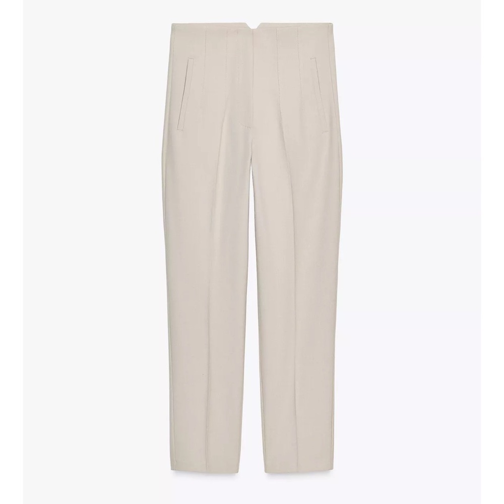 High Waist Pleated Tan Ankle Pants